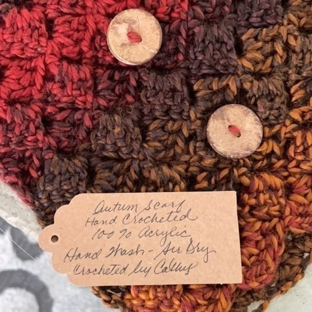 Handmade Extra Soft Button Statement Scarf in Fall Autumn Sunset Crochet Knit